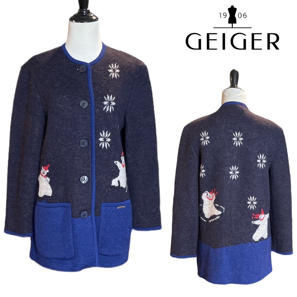 VINTAGE GEIGER COLLECTIONS WOOL POLAR BEAR BUTTON FRONT LONG SLEEVE CARDIGAN